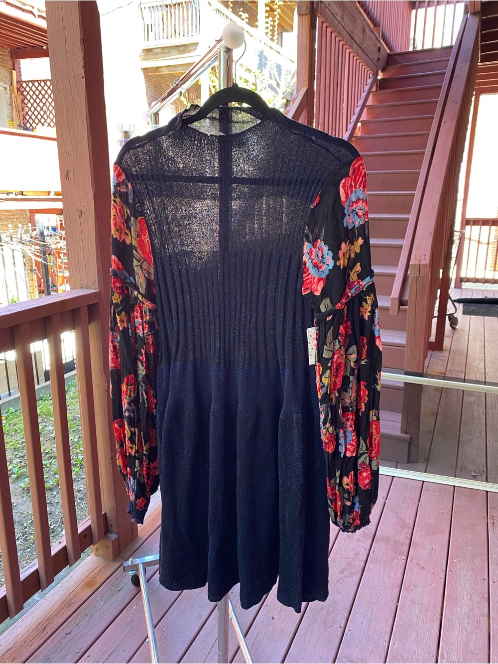 Free People Black Dress with Red Floral Sleeves